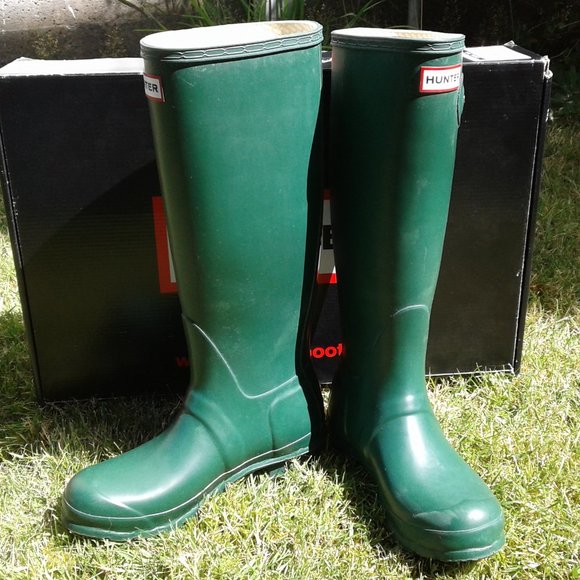 Hunter Dark Green Matte Original Tall Boots W6 - Picture 2 of 6